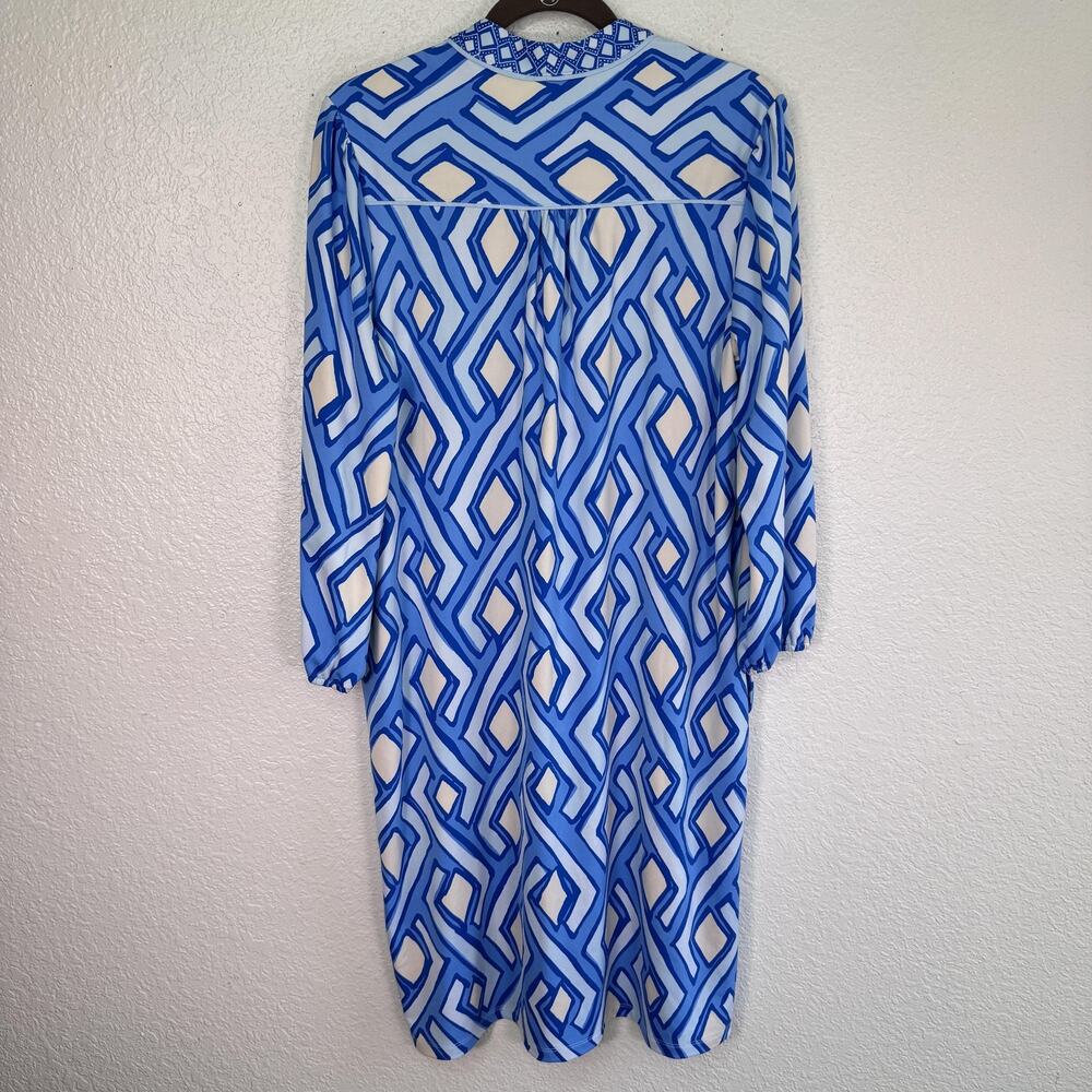 J. McLaughlin Emer Vilhada Dress Womens Large Blue Souk Geo Shift 3/4 Sleeve NEW - Picture 2 of 11